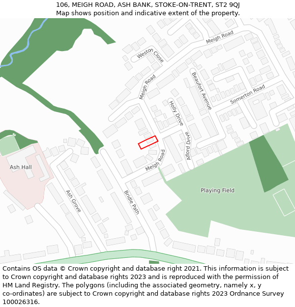 106, MEIGH ROAD, ASH BANK, STOKE-ON-TRENT, ST2 9QJ: Location map and indicative extent of plot