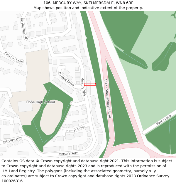 106, MERCURY WAY, SKELMERSDALE, WN8 6BF: Location map and indicative extent of plot
