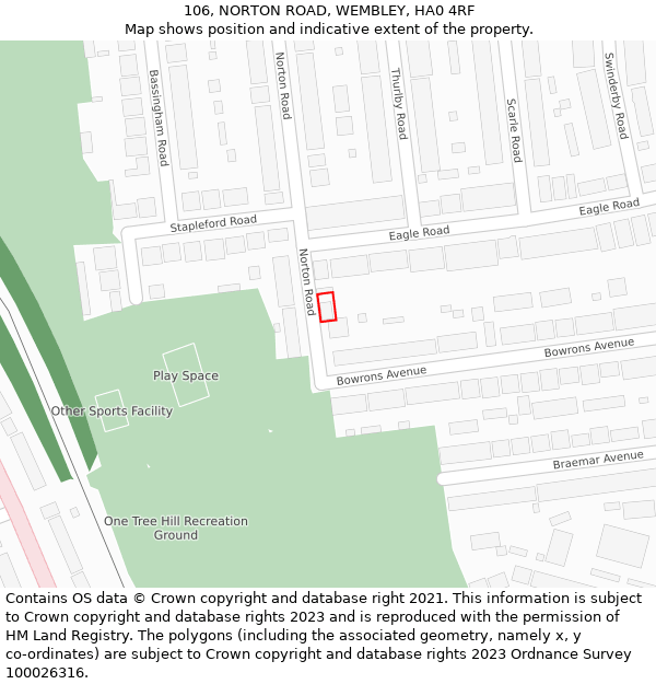 106, NORTON ROAD, WEMBLEY, HA0 4RF: Location map and indicative extent of plot