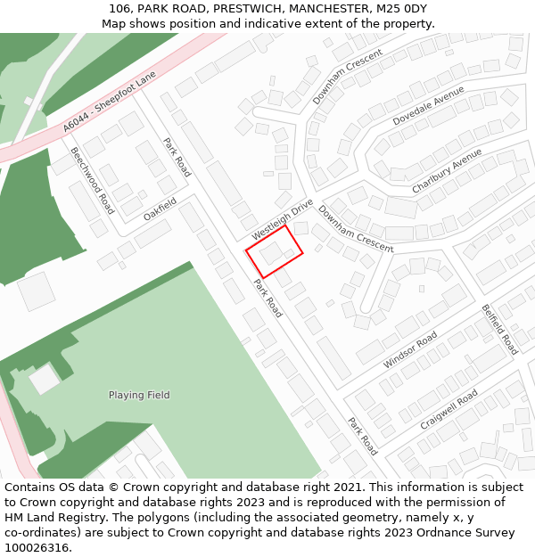 106, PARK ROAD, PRESTWICH, MANCHESTER, M25 0DY: Location map and indicative extent of plot