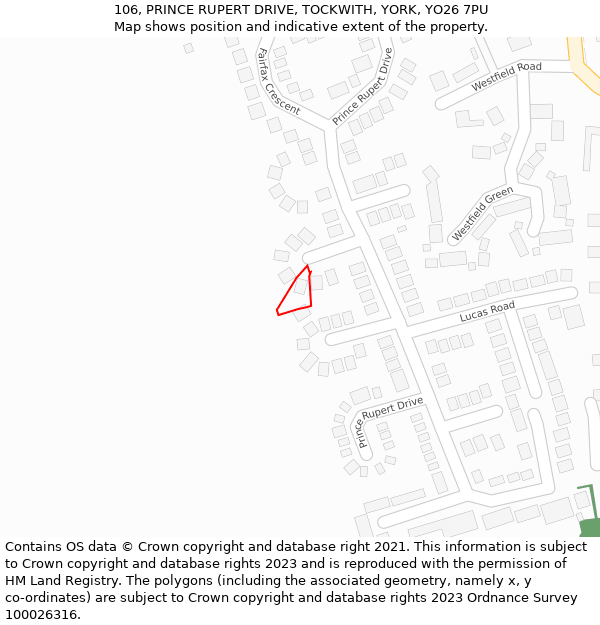 106, PRINCE RUPERT DRIVE, TOCKWITH, YORK, YO26 7PU: Location map and indicative extent of plot