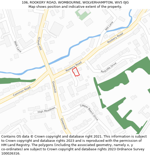 106, ROOKERY ROAD, WOMBOURNE, WOLVERHAMPTON, WV5 0JG: Location map and indicative extent of plot