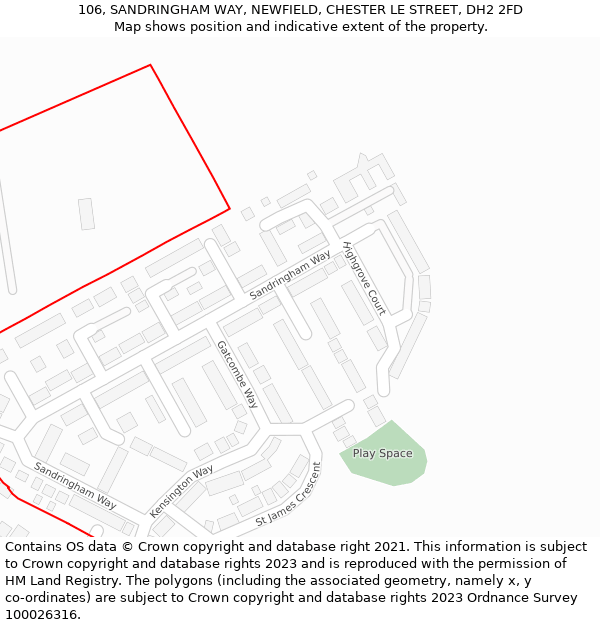 106, SANDRINGHAM WAY, NEWFIELD, CHESTER LE STREET, DH2 2FD: Location map and indicative extent of plot