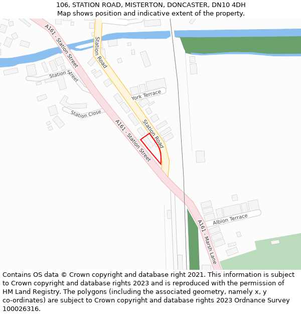 106, STATION ROAD, MISTERTON, DONCASTER, DN10 4DH: Location map and indicative extent of plot