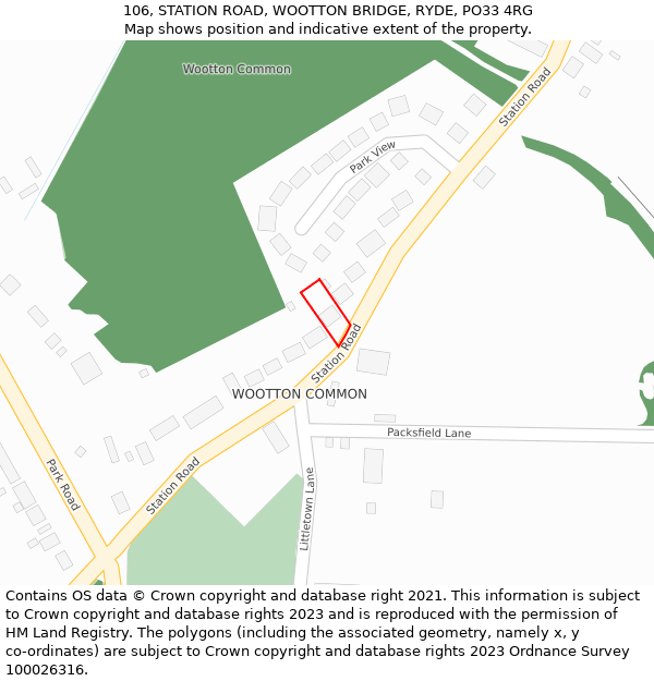 106, STATION ROAD, WOOTTON BRIDGE, RYDE, PO33 4RG: Location map and indicative extent of plot