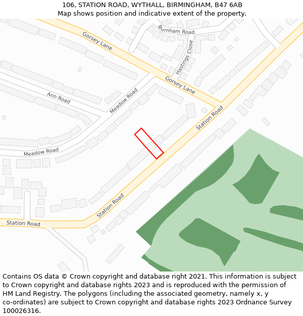 106, STATION ROAD, WYTHALL, BIRMINGHAM, B47 6AB: Location map and indicative extent of plot