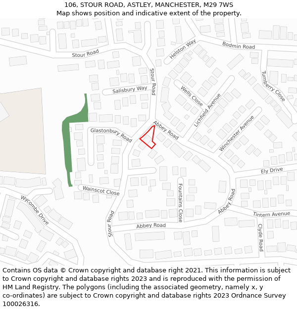 106, STOUR ROAD, ASTLEY, MANCHESTER, M29 7WS: Location map and indicative extent of plot