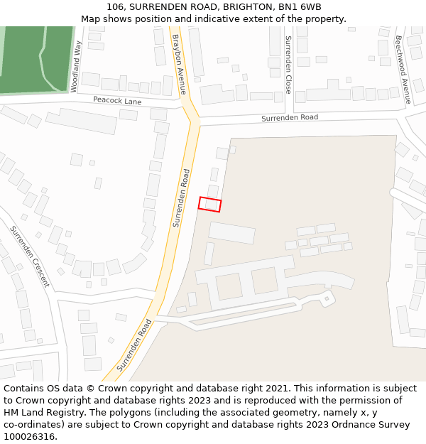 106, SURRENDEN ROAD, BRIGHTON, BN1 6WB: Location map and indicative extent of plot