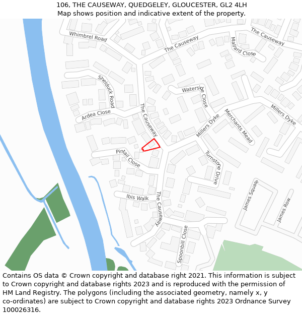 106, THE CAUSEWAY, QUEDGELEY, GLOUCESTER, GL2 4LH: Location map and indicative extent of plot