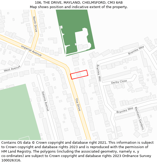 106, THE DRIVE, MAYLAND, CHELMSFORD, CM3 6AB: Location map and indicative extent of plot