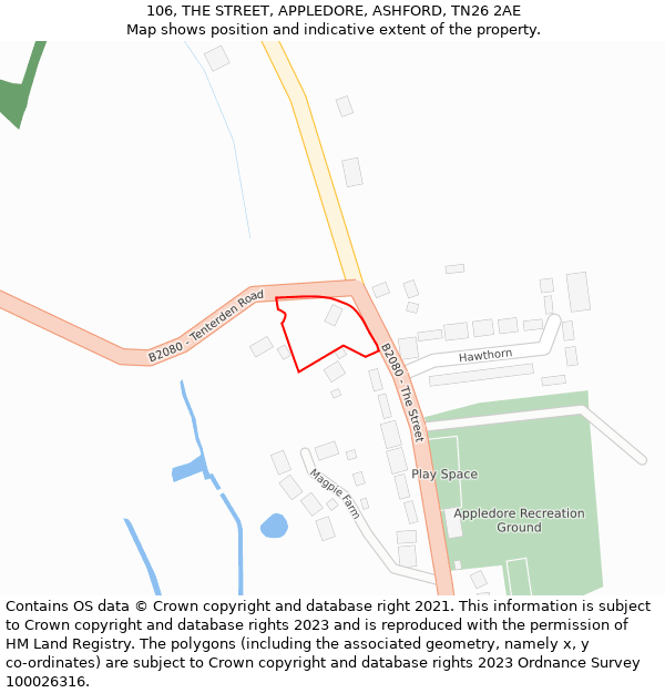 106, THE STREET, APPLEDORE, ASHFORD, TN26 2AE: Location map and indicative extent of plot