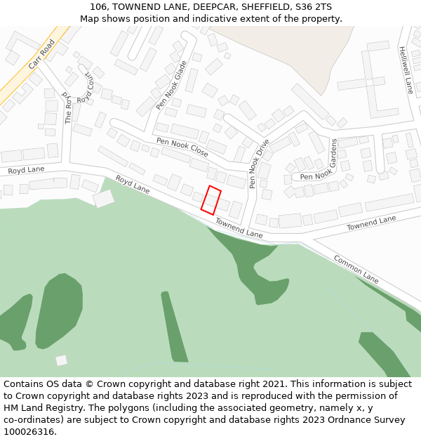 106, TOWNEND LANE, DEEPCAR, SHEFFIELD, S36 2TS: Location map and indicative extent of plot