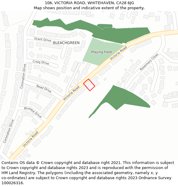 106, VICTORIA ROAD, WHITEHAVEN, CA28 6JG: Location map and indicative extent of plot