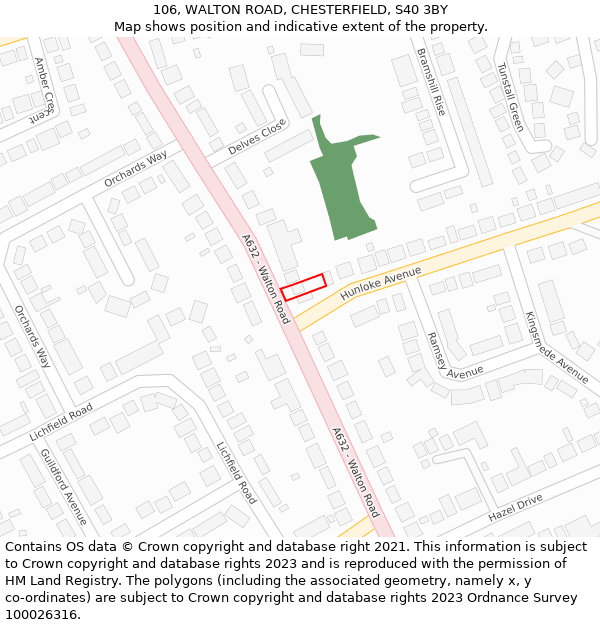 106, WALTON ROAD, CHESTERFIELD, S40 3BY: Location map and indicative extent of plot