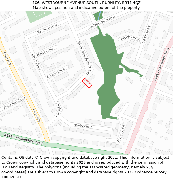 106, WESTBOURNE AVENUE SOUTH, BURNLEY, BB11 4QZ: Location map and indicative extent of plot