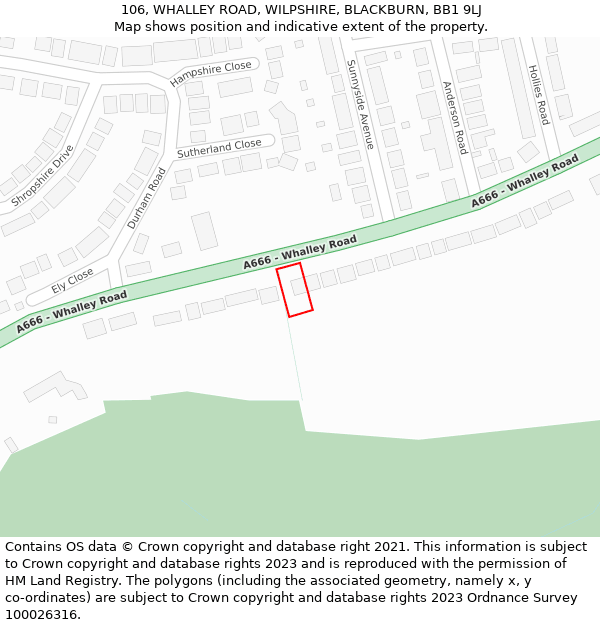 106, WHALLEY ROAD, WILPSHIRE, BLACKBURN, BB1 9LJ: Location map and indicative extent of plot