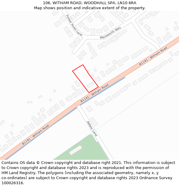 106, WITHAM ROAD, WOODHALL SPA, LN10 6RA: Location map and indicative extent of plot