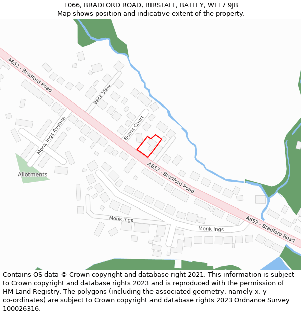 1066, BRADFORD ROAD, BIRSTALL, BATLEY, WF17 9JB: Location map and indicative extent of plot