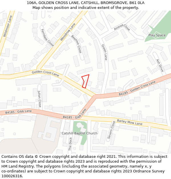 106A, GOLDEN CROSS LANE, CATSHILL, BROMSGROVE, B61 0LA: Location map and indicative extent of plot