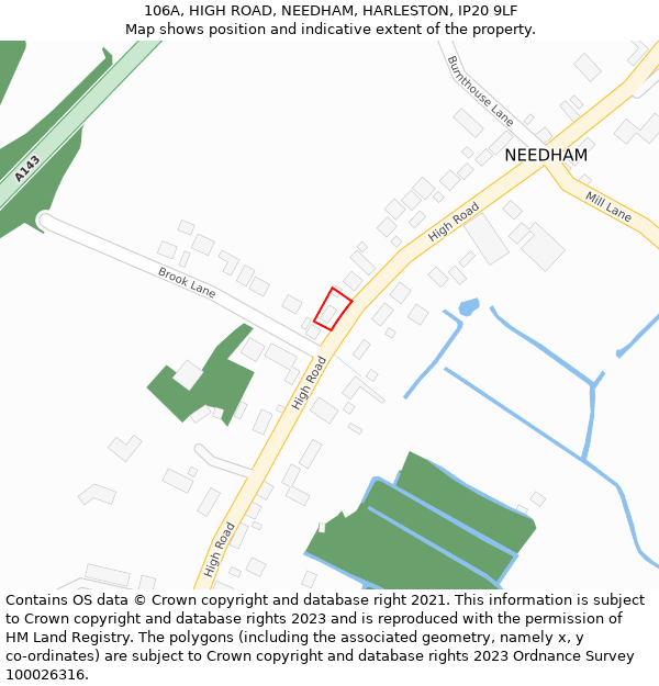 106A, HIGH ROAD, NEEDHAM, HARLESTON, IP20 9LF: Location map and indicative extent of plot