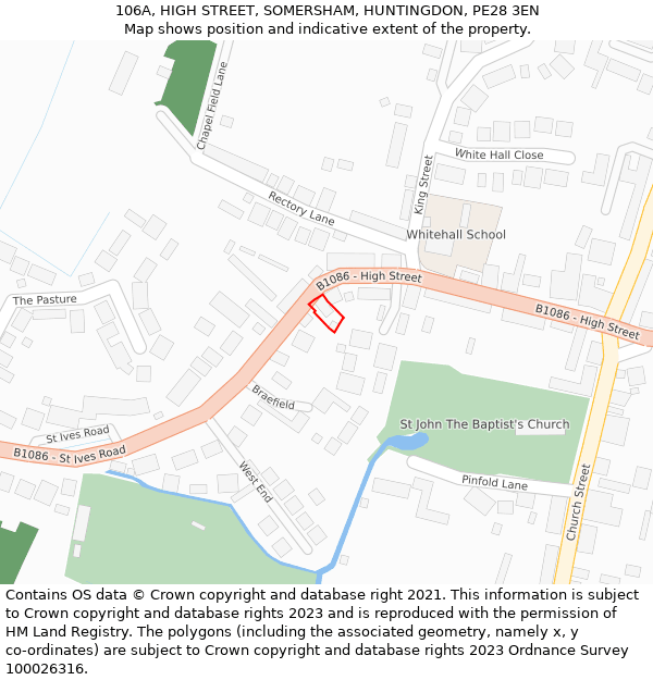 106A, HIGH STREET, SOMERSHAM, HUNTINGDON, PE28 3EN: Location map and indicative extent of plot