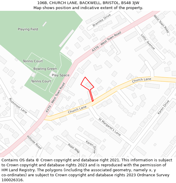 106B, CHURCH LANE, BACKWELL, BRISTOL, BS48 3JW: Location map and indicative extent of plot