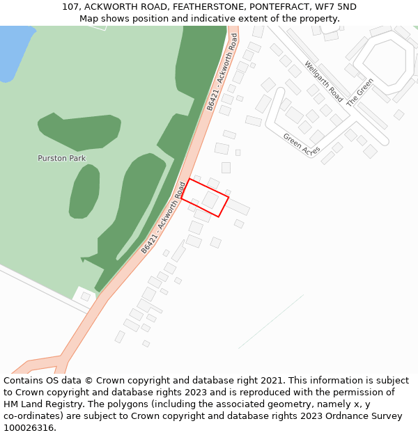 107, ACKWORTH ROAD, FEATHERSTONE, PONTEFRACT, WF7 5ND: Location map and indicative extent of plot