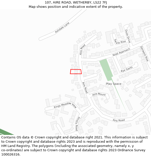 107, AIRE ROAD, WETHERBY, LS22 7FJ: Location map and indicative extent of plot