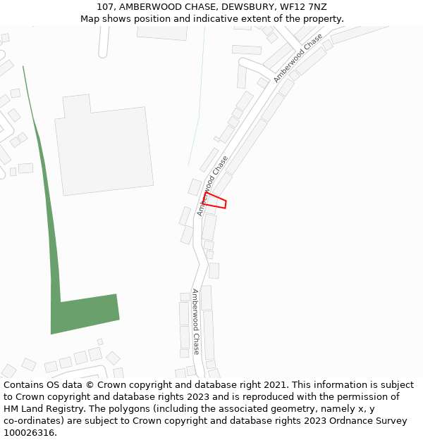 107, AMBERWOOD CHASE, DEWSBURY, WF12 7NZ: Location map and indicative extent of plot