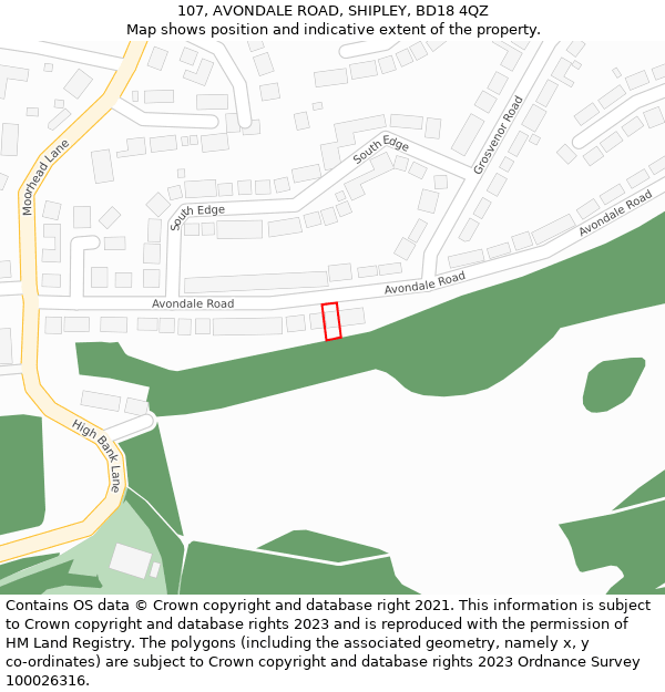107, AVONDALE ROAD, SHIPLEY, BD18 4QZ: Location map and indicative extent of plot