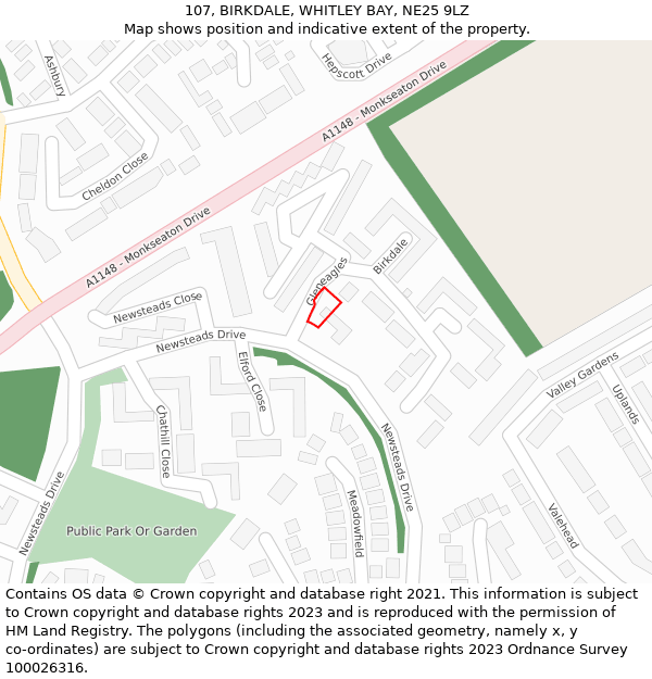 107, BIRKDALE, WHITLEY BAY, NE25 9LZ: Location map and indicative extent of plot