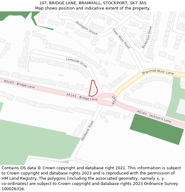 107, BRIDGE LANE, BRAMHALL, STOCKPORT, SK7 3AS: Location map and indicative extent of plot