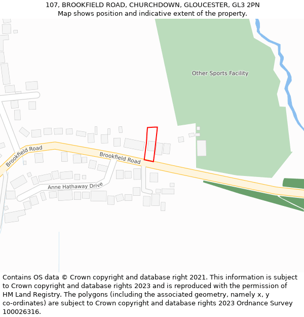 107, BROOKFIELD ROAD, CHURCHDOWN, GLOUCESTER, GL3 2PN: Location map and indicative extent of plot