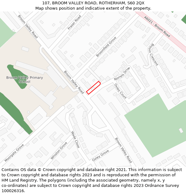 107, BROOM VALLEY ROAD, ROTHERHAM, S60 2QX: Location map and indicative extent of plot