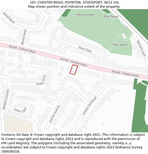 107, CHESTER ROAD, POYNTON, STOCKPORT, SK12 1HJ: Location map and indicative extent of plot