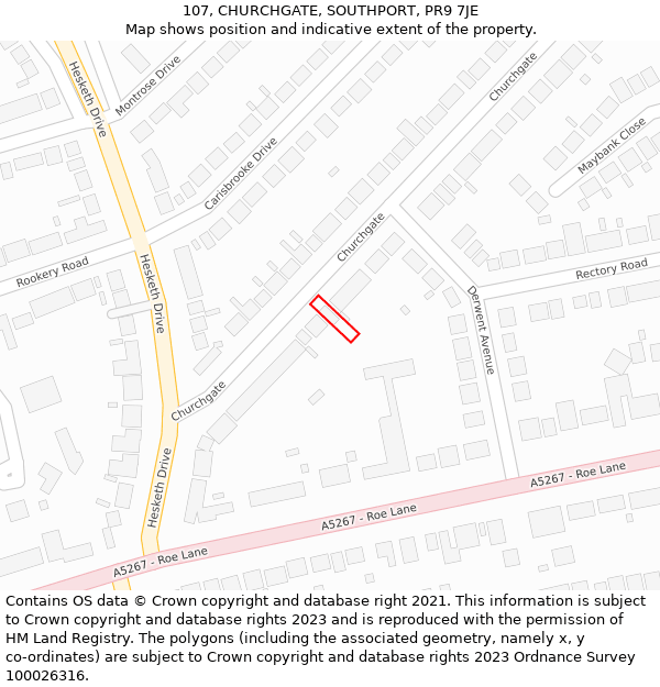 107, CHURCHGATE, SOUTHPORT, PR9 7JE: Location map and indicative extent of plot