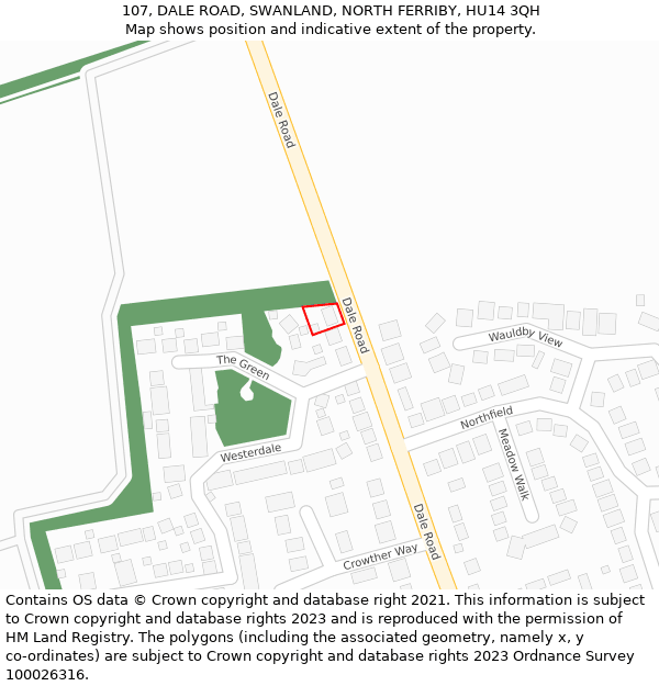107, DALE ROAD, SWANLAND, NORTH FERRIBY, HU14 3QH: Location map and indicative extent of plot