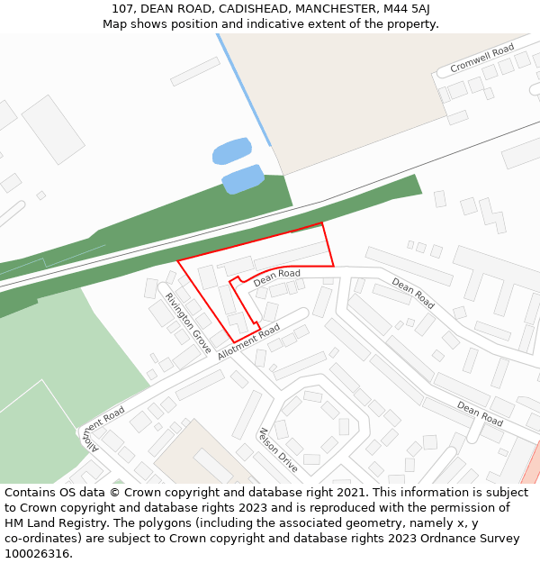 107, DEAN ROAD, CADISHEAD, MANCHESTER, M44 5AJ: Location map and indicative extent of plot