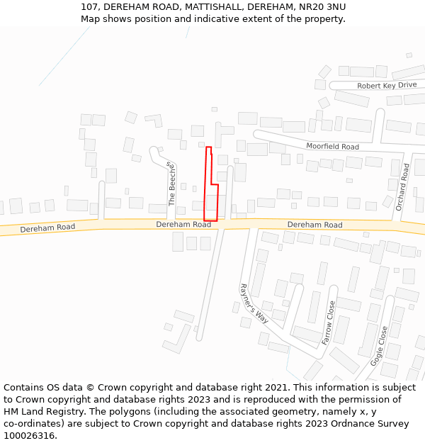 107, DEREHAM ROAD, MATTISHALL, DEREHAM, NR20 3NU: Location map and indicative extent of plot