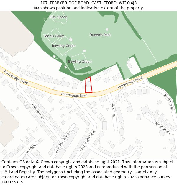 107, FERRYBRIDGE ROAD, CASTLEFORD, WF10 4JR: Location map and indicative extent of plot