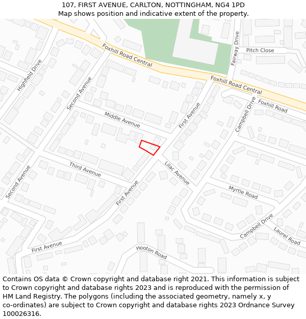 107, FIRST AVENUE, CARLTON, NOTTINGHAM, NG4 1PD: Location map and indicative extent of plot
