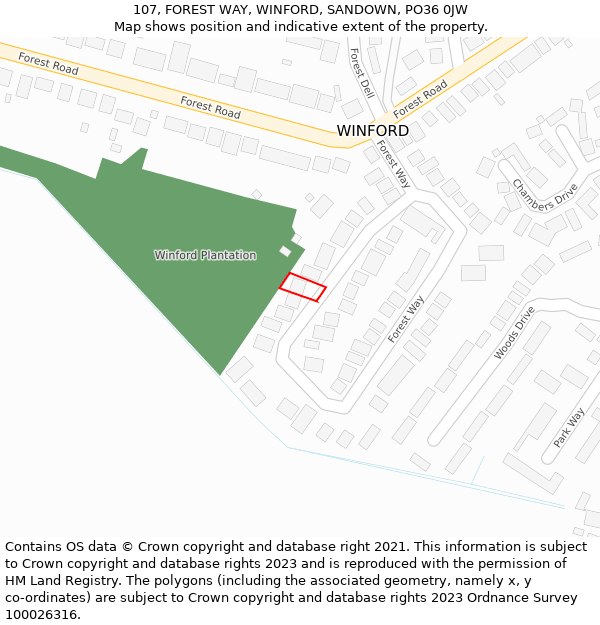 107, FOREST WAY, WINFORD, SANDOWN, PO36 0JW: Location map and indicative extent of plot