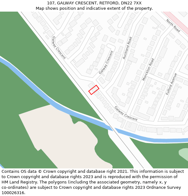 107, GALWAY CRESCENT, RETFORD, DN22 7XX: Location map and indicative extent of plot