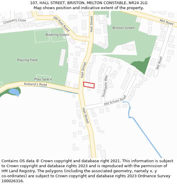 107, HALL STREET, BRISTON, MELTON CONSTABLE, NR24 2LG: Location map and indicative extent of plot