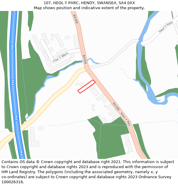 107, HEOL Y PARC, HENDY, SWANSEA, SA4 0XX: Location map and indicative extent of plot