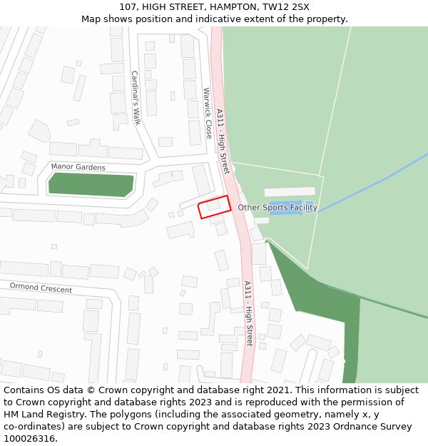 107, HIGH STREET, HAMPTON, TW12 2SX: Location map and indicative extent of plot