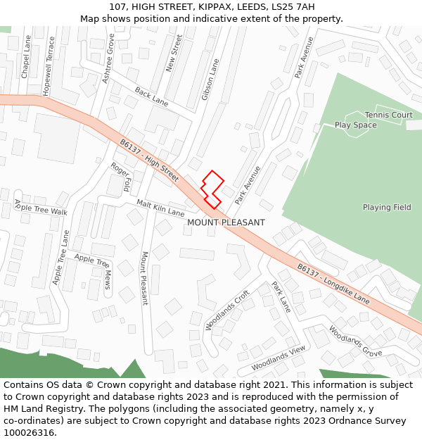 107, HIGH STREET, KIPPAX, LEEDS, LS25 7AH: Location map and indicative extent of plot