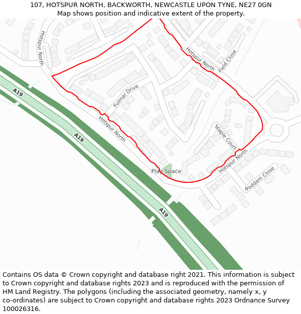 107, HOTSPUR NORTH, BACKWORTH, NEWCASTLE UPON TYNE, NE27 0GN: Location map and indicative extent of plot