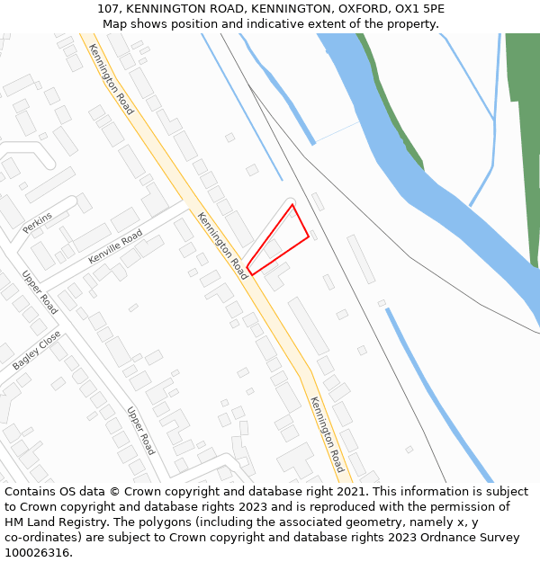 107, KENNINGTON ROAD, KENNINGTON, OXFORD, OX1 5PE: Location map and indicative extent of plot