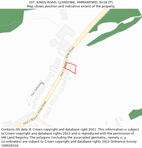 107, KINGS ROAD, LLANDYBIE, AMMANFORD, SA18 2TL: Location map and indicative extent of plot